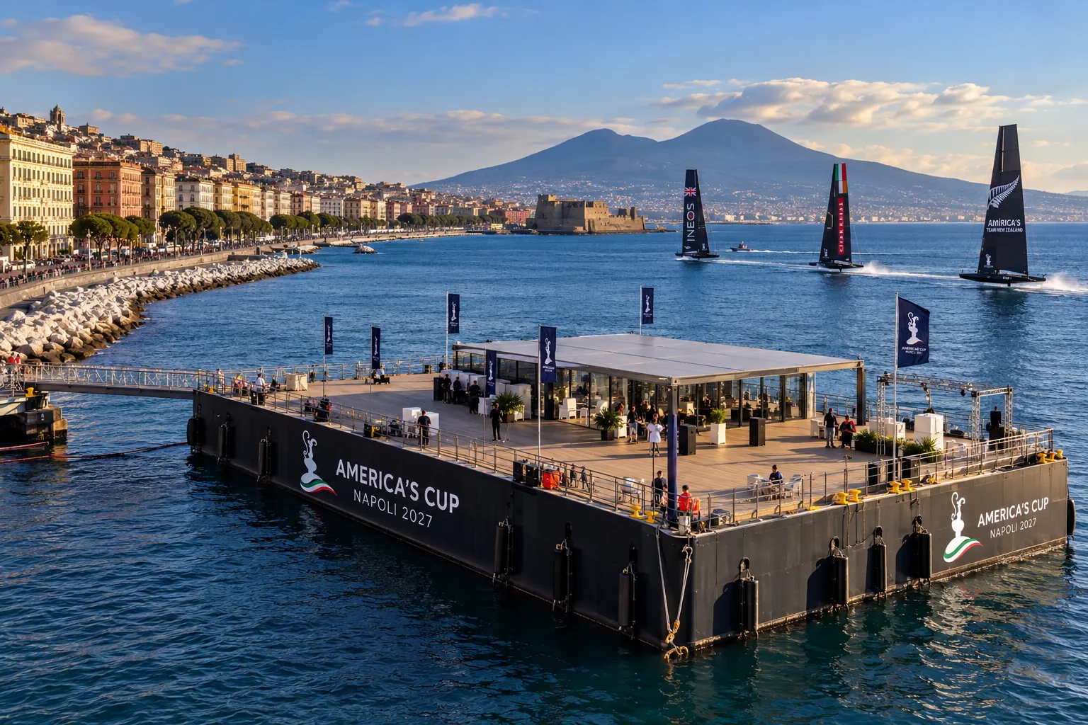 AMERICA’S CUP: FLOATING PLATFORM ARRIVES IN NAPLES AS THE CITY PREPARES FOR 2027