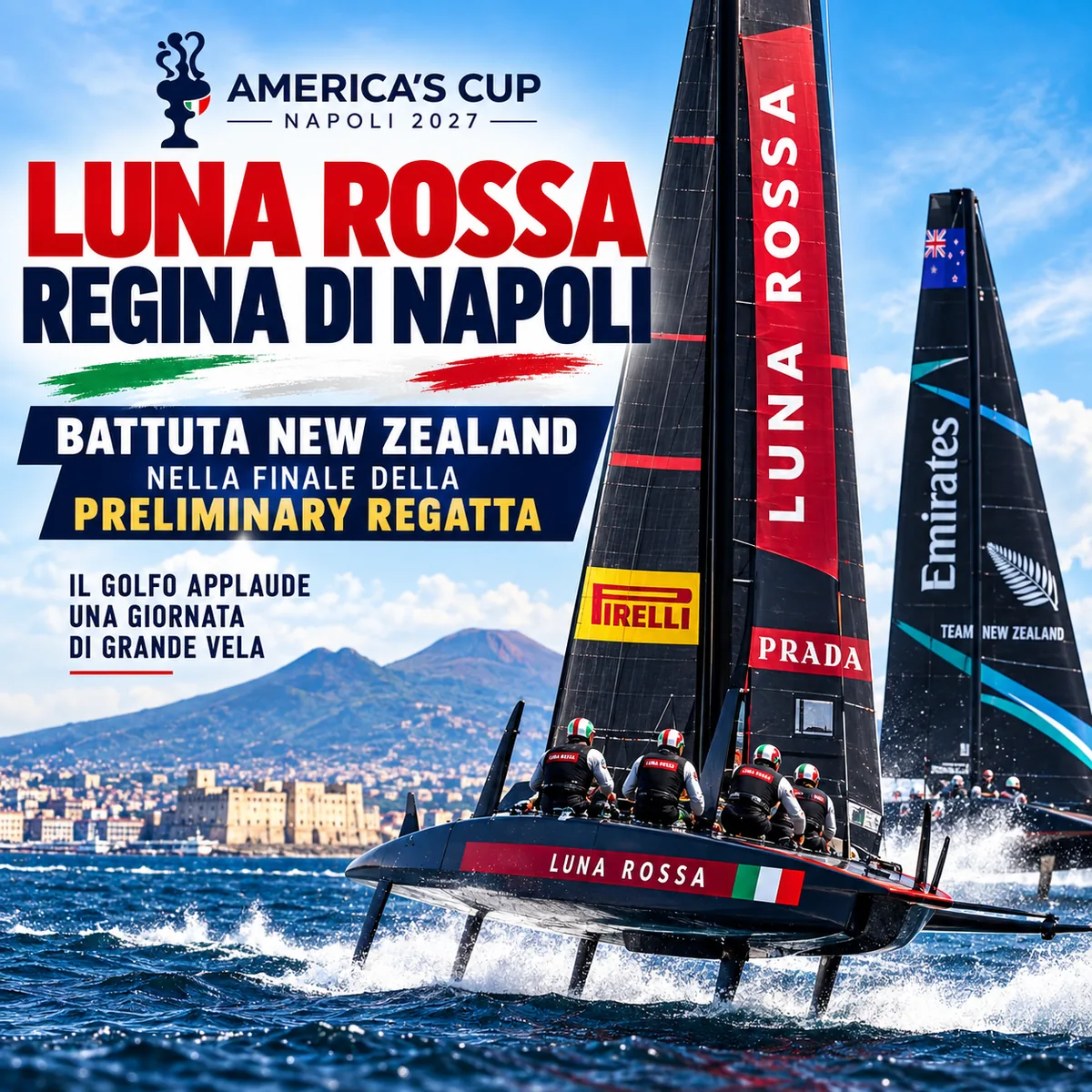 Luna Rossa rules Naples: Team New Zealand beaten in Preliminary Regatta final