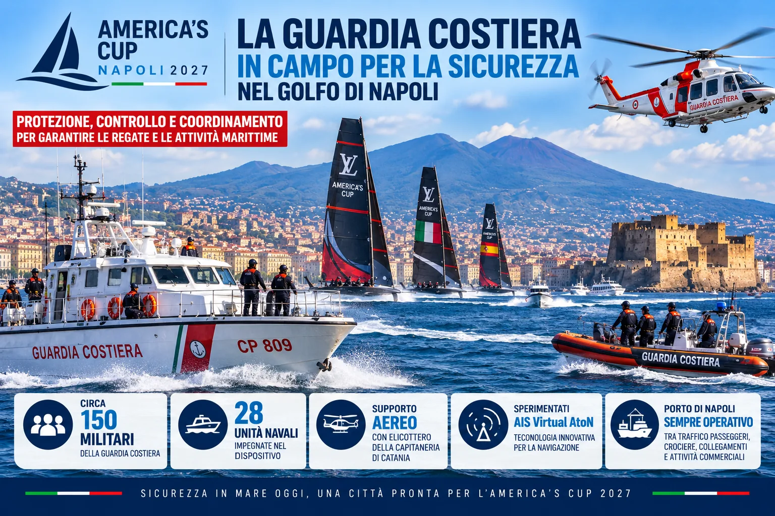 America’s Cup in Naples: Coast Guard Deploys 150 Personnel and 28 Vessels for Safety at Sea
